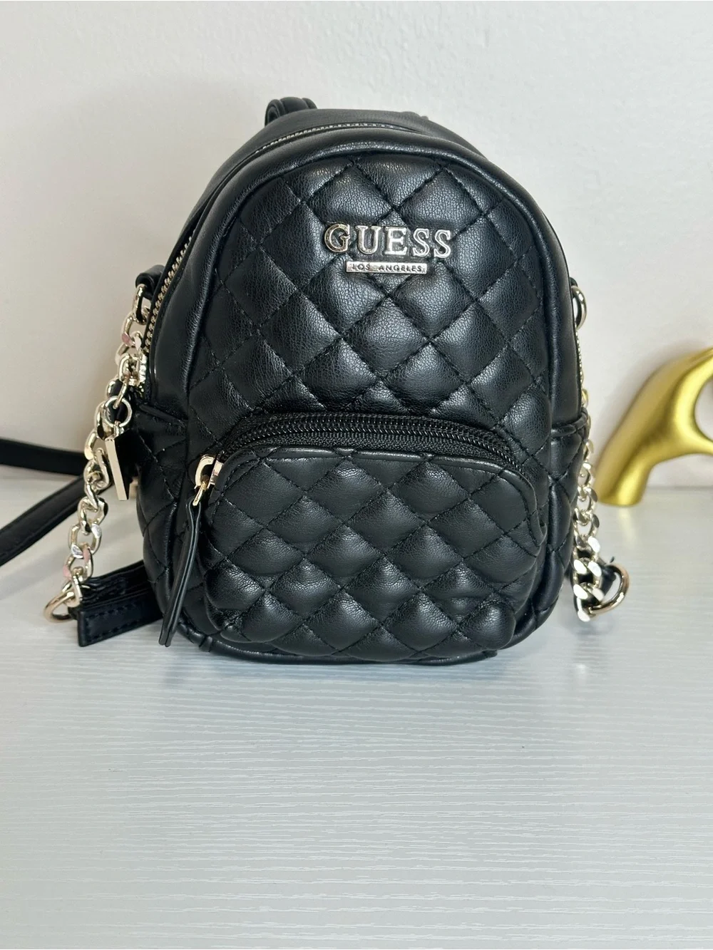 GUESS Black Quilted Mini Backpack Crossbody Bag